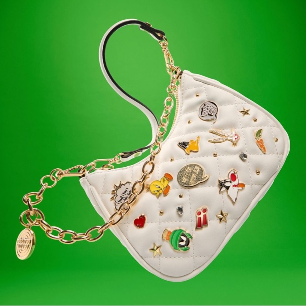 LIMITED EDITION Shoulder bag with gold chain detail and graphic pins NWT